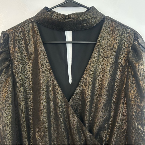 Walter Baker Faulk Puff Bronze Metallic Ruched Peplum Top Size - Picture 4 of 13